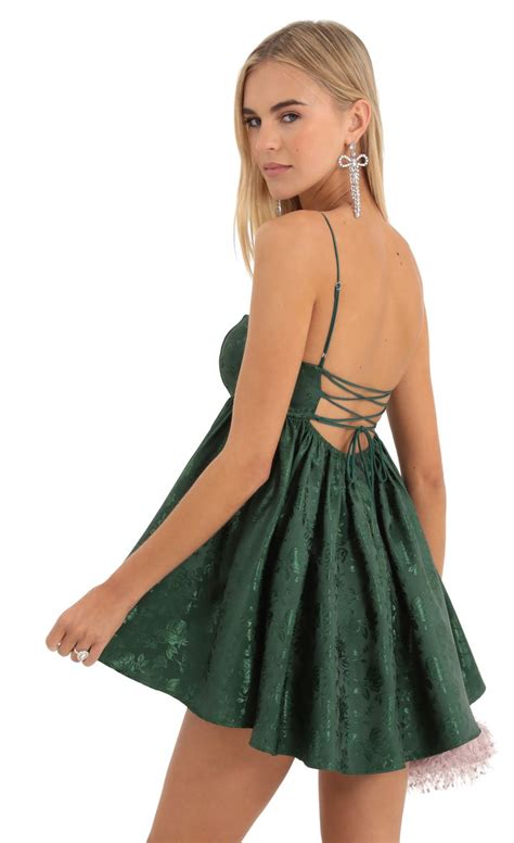 Liora Floral Jacquard Baby Doll Dress In Green Lucy In The Sky