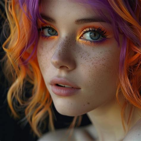 A Woman With Bright Orange Hair And A Freckles On Her Face Premium AI