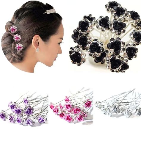 20pcs Fashion Bridal Wedding Crystal Diamante Rose Flower Hair Pin Hair