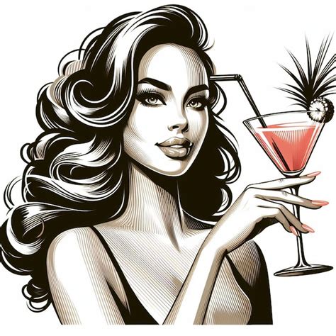 Premium Ai Image Isolated Pretty Woman Smiles Drinks Cocktail