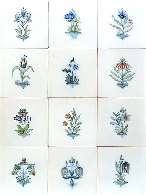 Hand Painted Delft Tiles With Small Flowers