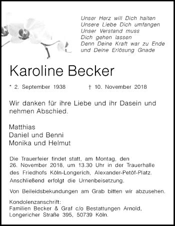 Traueranzeigen Von Karoline Becker Wirtrauern