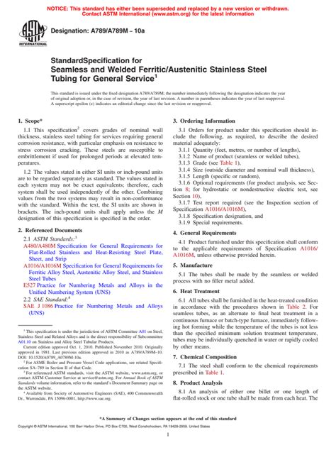 ASTM A789 A789M 10a Standard Specification For Seamless And Welded