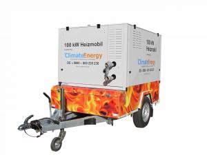 Heizmobil 100 kw mit fahrbarem Anhänger mieten Climate Energy