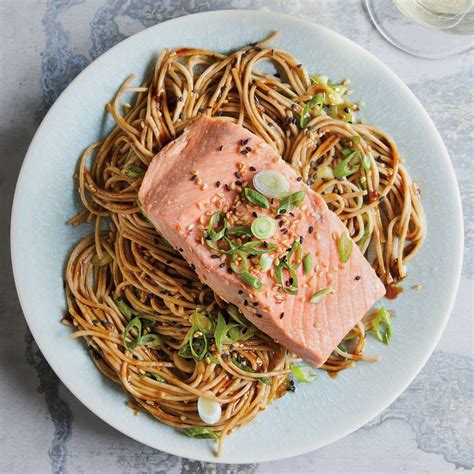 Slow Cooker Miso Poached Salmon With Sesame Soba Noodles Poached