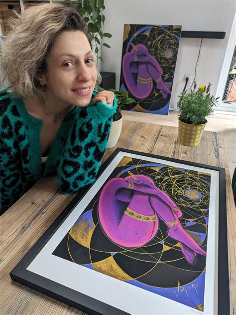 Spiral Naked Female Body Abstract Woman Art Violet Gold And Black Museum Quality Print Framed