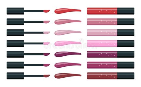 Glossy Lipstick and Swatches Set on White Background. Isolated Vector ...