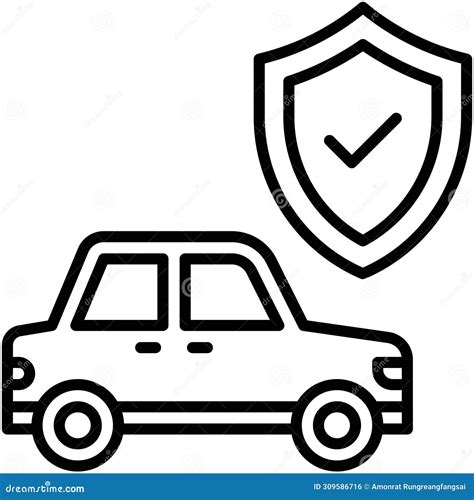 Car With Shield Symbol Line Icon Car Accident And Safety Related