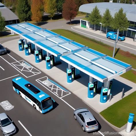 An Overview Of The Hydrogen Fuel Bus Station With 3 Hydrogen Fuel Pumps Clear Shown For