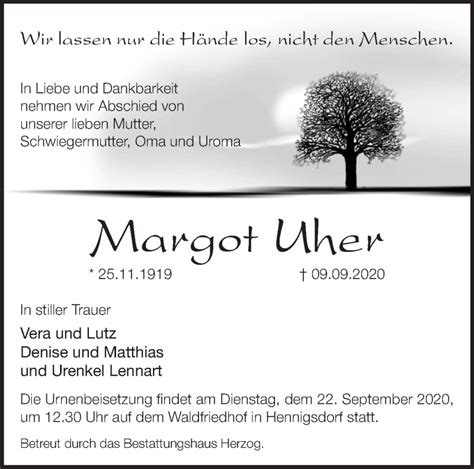 Traueranzeigen von Margot Uher Märkische Onlinezeitung Trauerportal