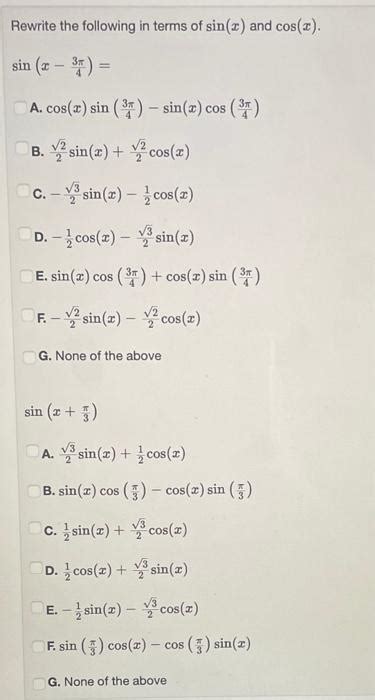 Solved Rewrite The Following In Terms Of Sin X And Cos X Chegg