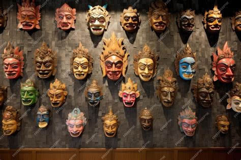 Premium AI Image | Traditional balinese masks displayed on wall created ...