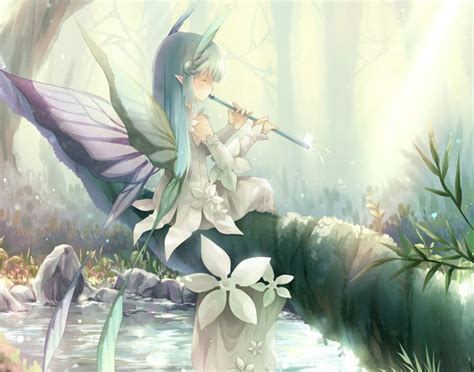 Fairy Flute Pretty Dress Bonito Wing Sweet Nice Musician Anime