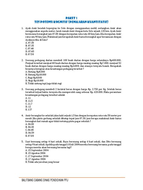 Paket 1 Tes Potensi Kognitif Penalaran Kuantitatif Pdf
