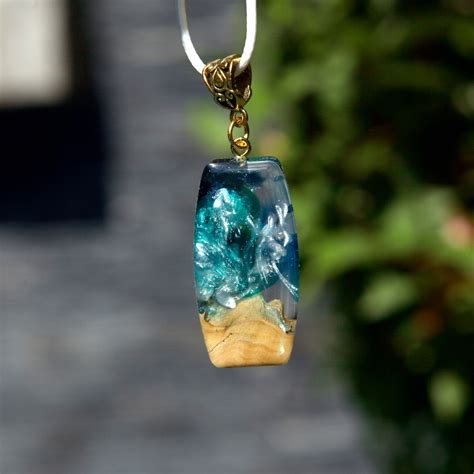 Epoxy Resin Necklace Ocean Wave On Wood Resin Jewelry Epoxy Resin