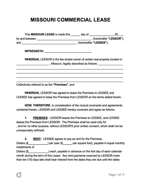 Free Missouri Commercial Lease Agreement Pdf Word