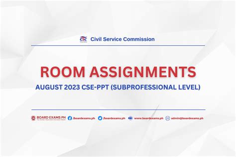 Room Assignments August 2023 Civil Service Exam Subprofessional Level Board Exams Ph