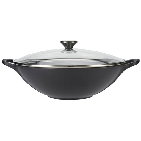 Le Creuset Cast Iron Wok With Glass Lid 32cm Satin Black Free Uk