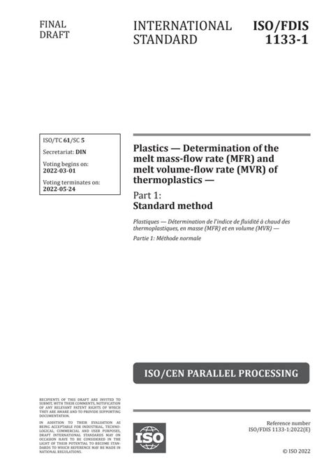 ISO 1133 1 2022 Plastics Determination Of The Melt Mass Flow Rate