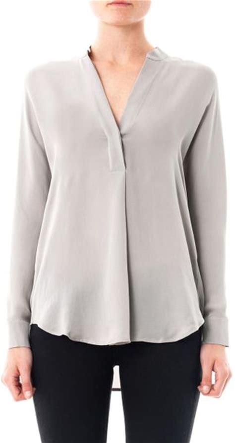 Vince Long Sleeve Silk Blouse In Gray Grey Lyst