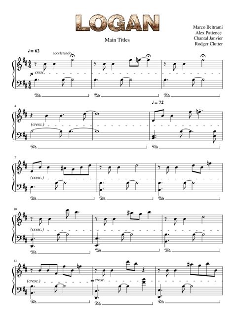 Main Titles - Logan - Marco Beltrami - Piano Solo Sheet music for Piano (Solo) Easy | Musescore.com