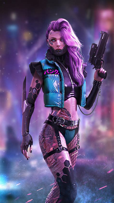 2160x3840 Cyberpunk Tatto Girl With Guns 4k Sony Xperia Xxzz5 Premium Hd 4k Wallpapersimages