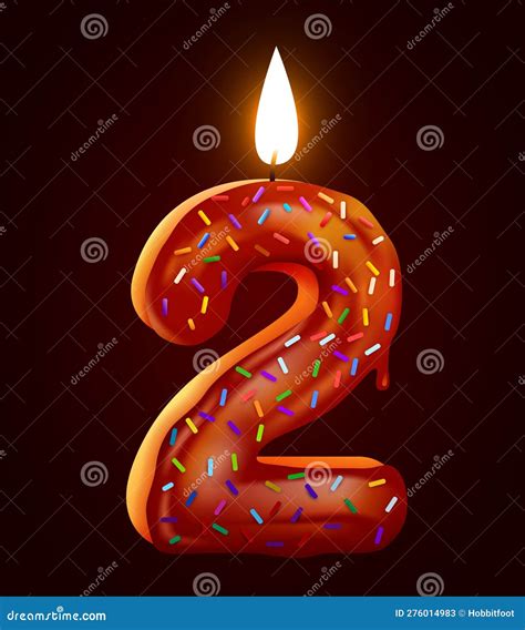 Birthday Cake Font Number 2 With Candle Two Year Anniversary Tasty Collection Stock Vector