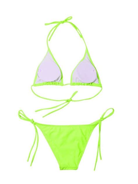 Emmiol Free Shipping Lace Up Triangle Bikini Set Green M In Bikini