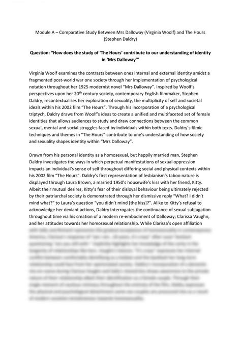 Hsc English Advanced Module A Essay On Mrs Dalloway And The Hours