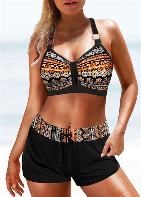 Metal Ring Tribal Print Multi Color Bikini Top Modlily Usd