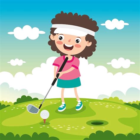 Premium Vector | Cartoon Illustration Of A Kid Playing GolF