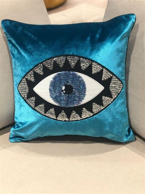 Double Set Evil Eye Pillow Covers Turquois Velvet Covers Etsy