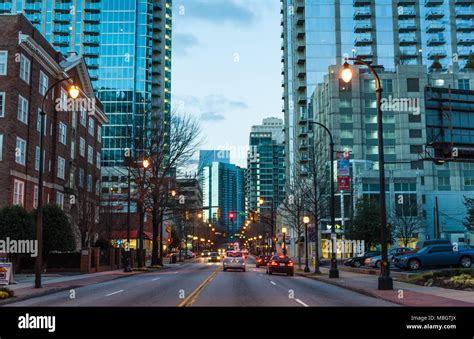 Peachtree Street At Dusk In Midtown Atlanta Georgia Usa Stock Photo