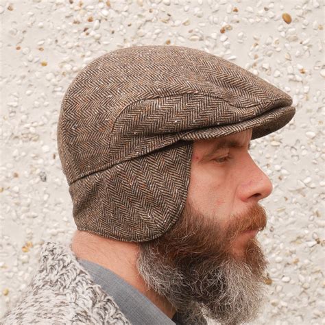 Traditional Irish Tweed Flat Cap With Foldable Ear Flaps Brown Speckled