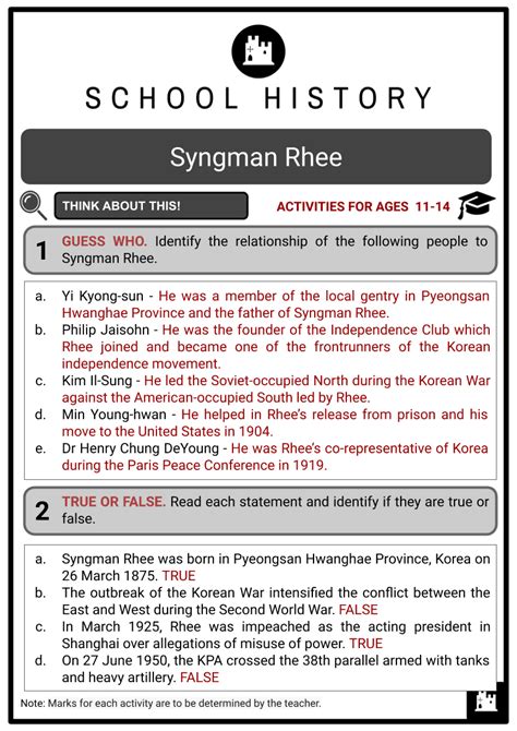 Syngman Rhee | Life, Presidency & Korean War Worksheets