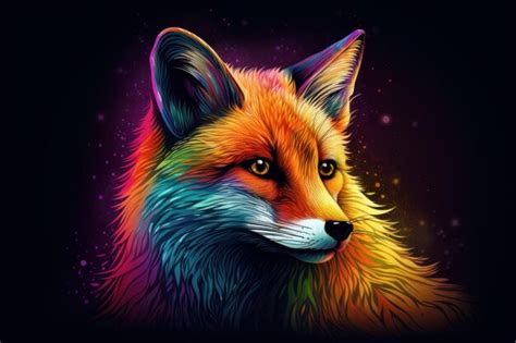 Premium Ai Image Fox Rainbow Head Animal Pattern Neon Generate Ai