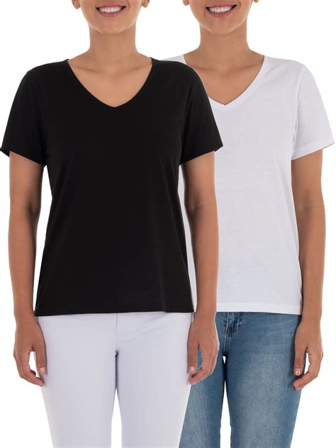 Time And Tru Women S Pima Cotton V Neck T Shirt Pack Walmart