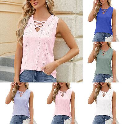 Damen Tanktop Mit V Ausschnitt Ärmelloses Leibchen Sommer T Shirt