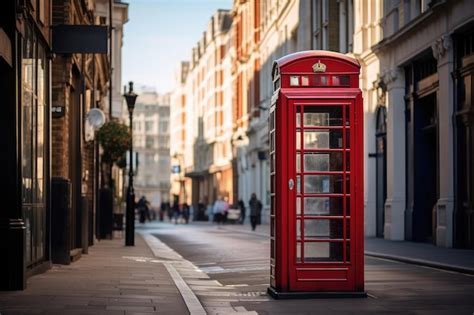 Iconic Red Telephone Booth On A Sunny London Street Premium AI