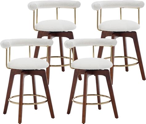 Amazon Cimota Swivel Bar Stools Set Of White Sherpa Upholstered