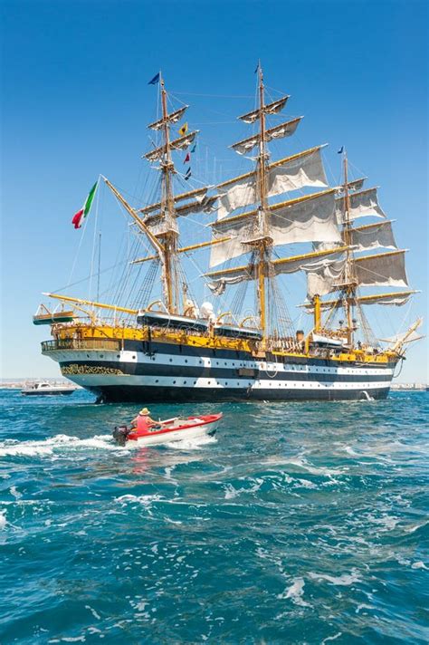 The Italian Navy Sail Tall Ship Amerigo Vespucci In The Harbour Of