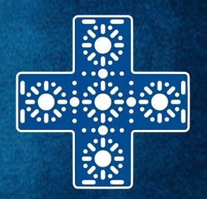 A Blue Cross With White Dots On The Center Is Shown In Front Of A Blue