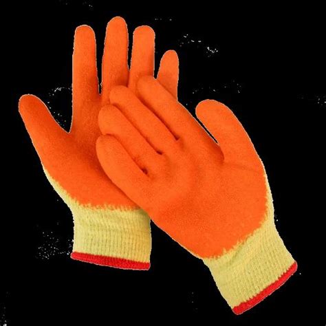 Unisex Yellow Cotton Shell With Orange Crinkle Latex Palm Coated Gloves