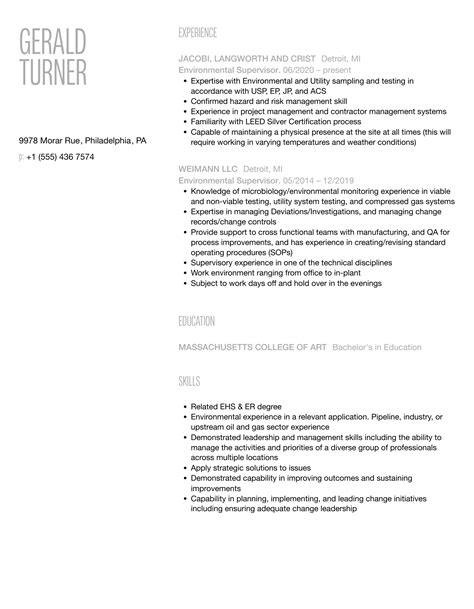 Environmental Supervisor Resume Samples Velvet Jobs