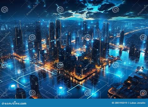 Futuristic Cityscape With Interconnected Smart Devices And Autonomous