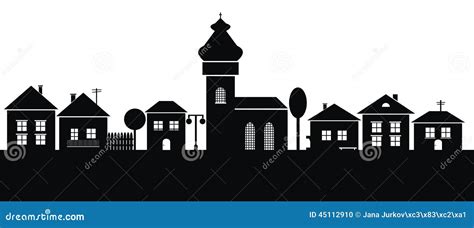 Town, Black Silhouette of Houses and Church, Decorative Illustration, Vector, Eps. Stock Vector ...