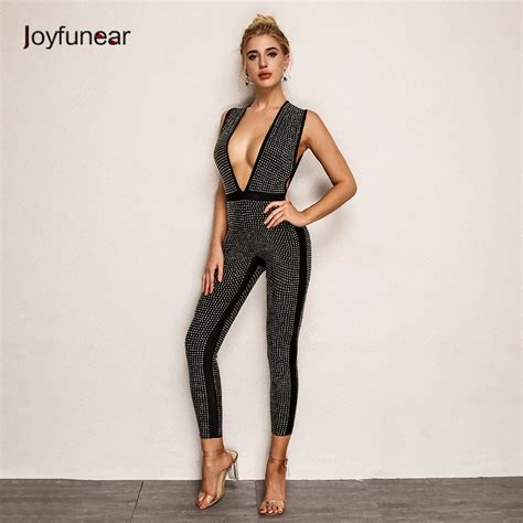 Joyfunear Woman Tight Bodysuit Sexy Overalls Night Club Rompers Party