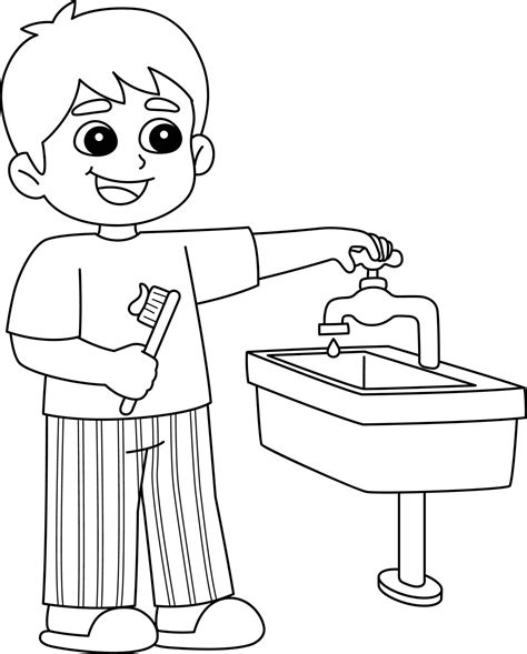 Niño Conservando Agua Aislado Página Para Colorear 17022906 Vector En Vecteezy