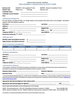 Fillable Online Daf Csulb Procurement Cardholder Account Form