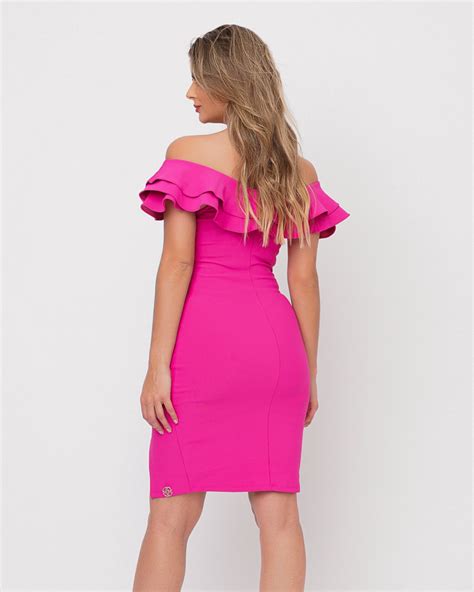 Fit You Vestido Miss Misses Midi Babado Ombro A Ombro Pink